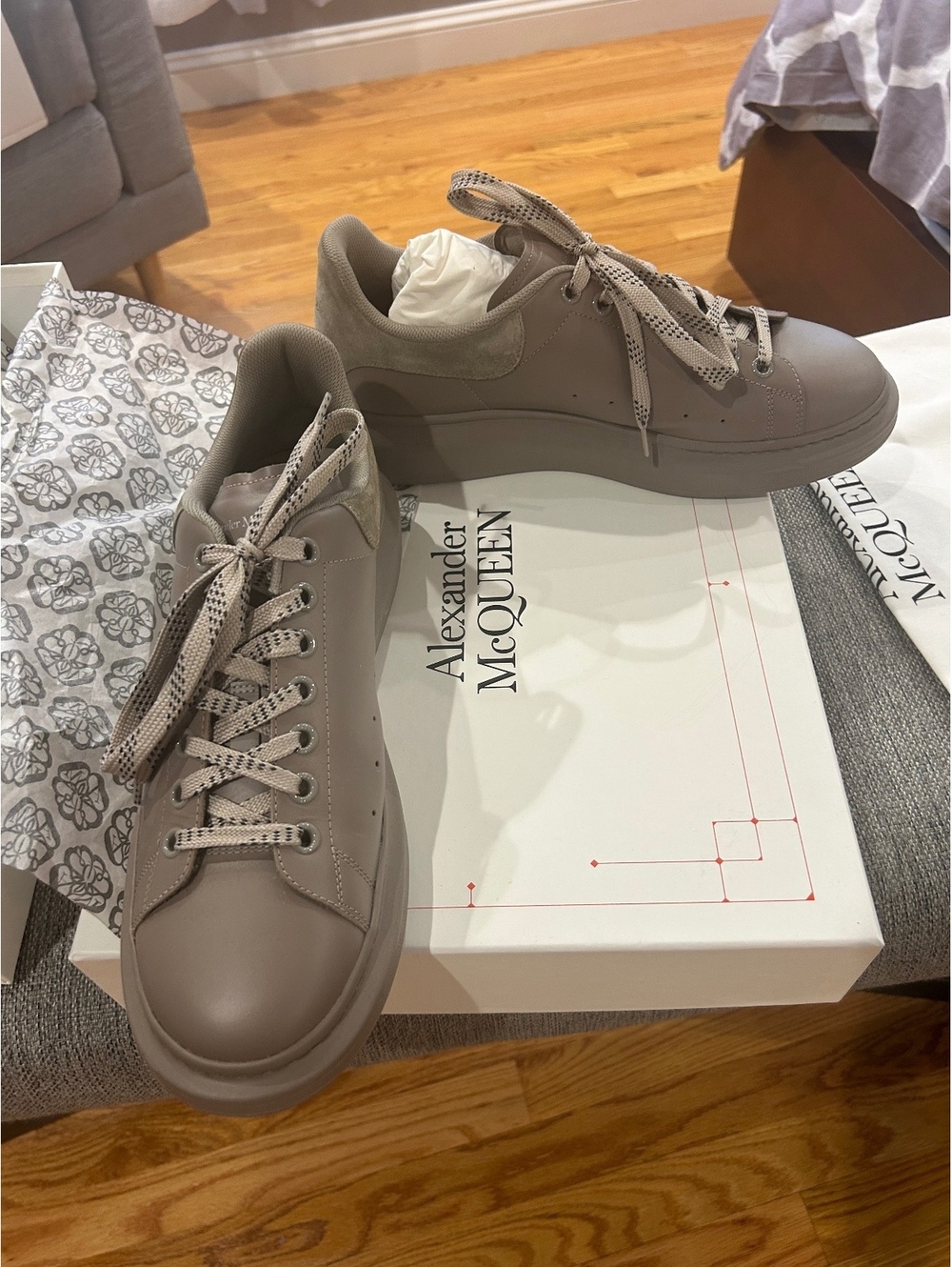 Alexander McQueen Oversized Sneakers Taupe Leather and Suede Size 46 E
